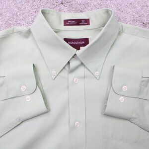 Nordstrom Dress Shirt Mens Large Green SmartCare 100% Cotton Long Sleeve Button